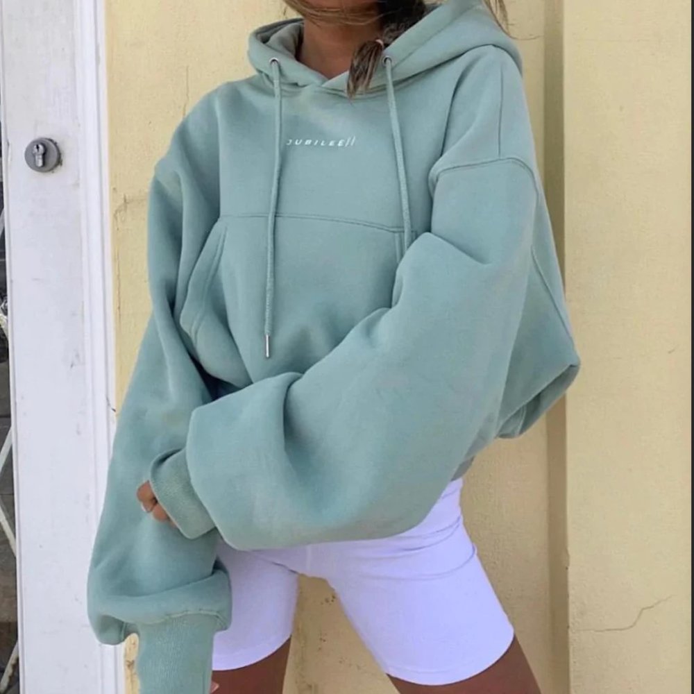 Jubilee Apparel Super Soft Pastel Olive Green Oversized Cropped Hoodie S SMALL
